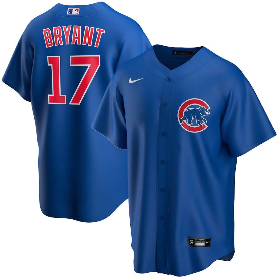 Mens Chicago Cubs 17 Kris Bryant Nike Royal Alternate Replica Player Name MLB Jerseys